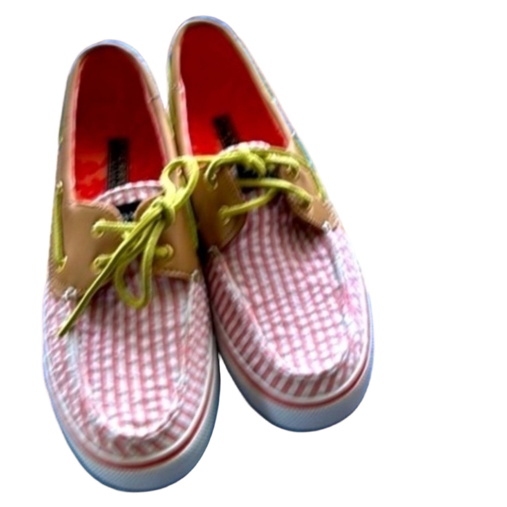 Seersucker Coral White Stripe Boat Shoes Women Size 8 New In Box Sperry Top Line